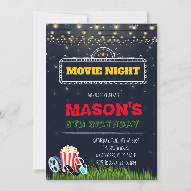 Outdoor movie night birthday party invitation (Front)
