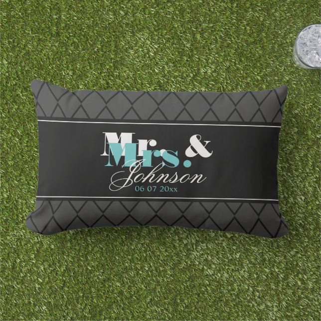 Outdoor Mr and Mrs throw pillow for newlyweds (Grass)