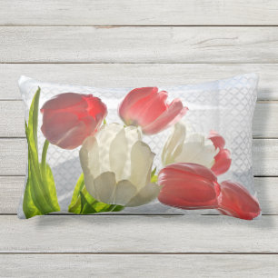 Outdoor patio cushion red  white tulip flower