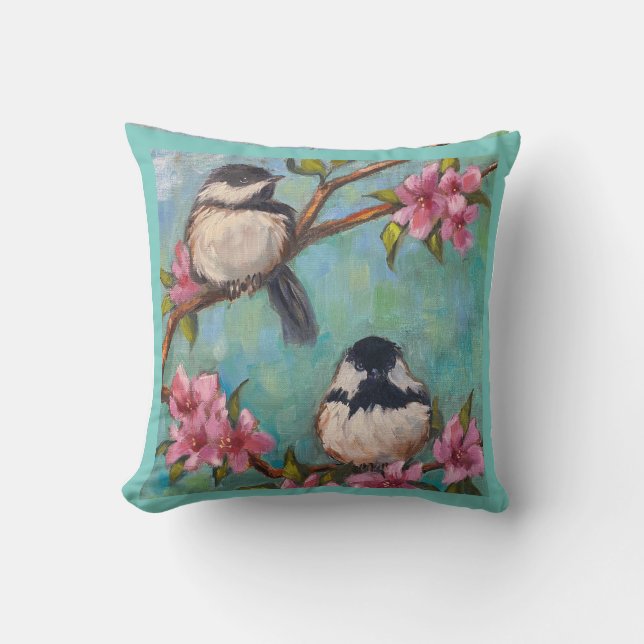 Outdoor Pillow featuring Chickadee Birds (Front)