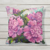 Outdoor Pillow with Peony Design
