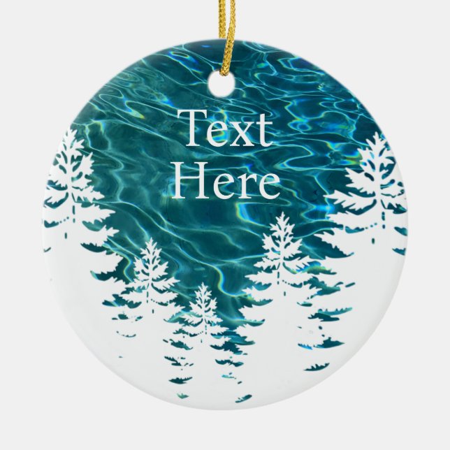 Outdoor pinetrees water customisable text ceramic tree decoration (Front)
