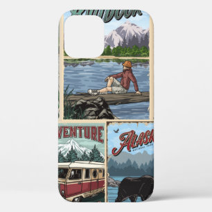Outdoor recreation vintage posters set with canoe iPhone 12 case