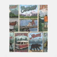 Outdoor recreation vintage posters set with canoe 