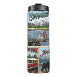 Outdoor recreation vintage posters set with canoe  thermal tumbler