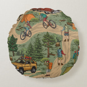 Outdoor recreation vintage seamless pattern with h round cushion