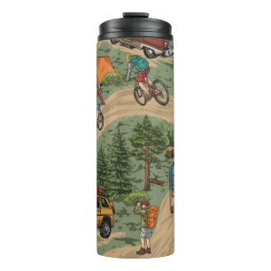 Outdoor recreation vintage seamless pattern with h thermal tumbler