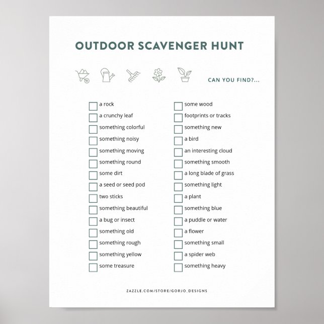 Outdoor Scavenger Hunt Kids Activities Printable Poster (Front)