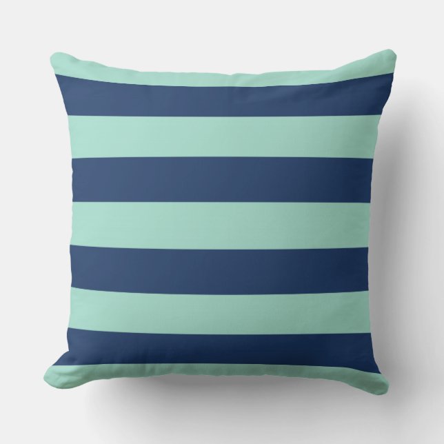 Outdoor Seafoam Green and Navy Stripes Outdoor Cushion (Front)