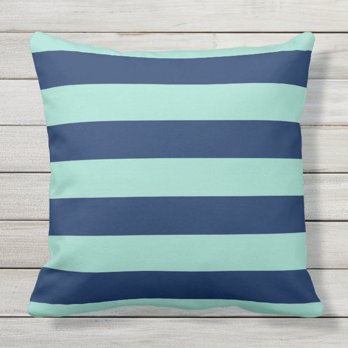 Outdoor Seafoam Green and Navy Stripes Outdoor Cushion Zazzle.co.uk