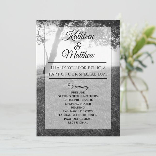 Outdoor Shade Black & White Wedding Programs Programme (Standing Front)