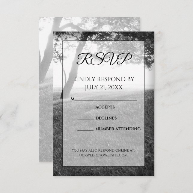 Outdoor Shade Black & White Wedding RSVP Cards (Front/Back)