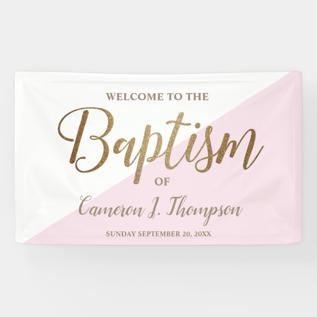 Outdoor Simple Modern Pink Gold Baby Baptism Banner (Horizontal)
