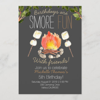 Outdoor smore camping birthday invitation