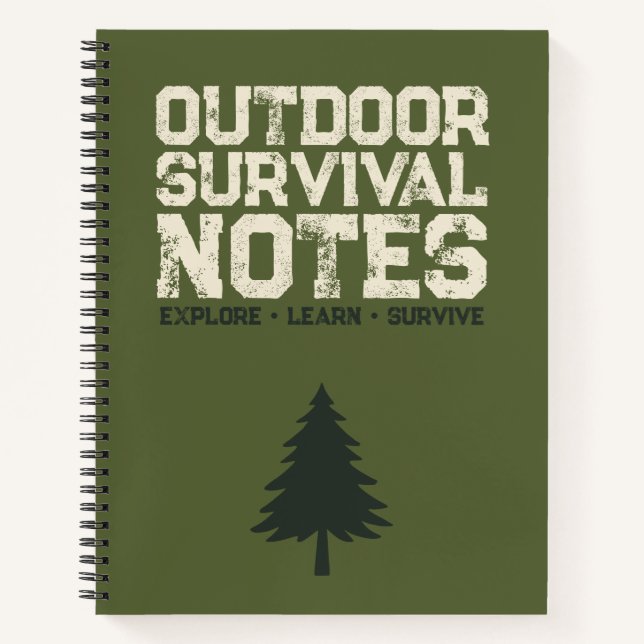Outdoor Survival Notes – Military Green Spiral Notebook (Front)