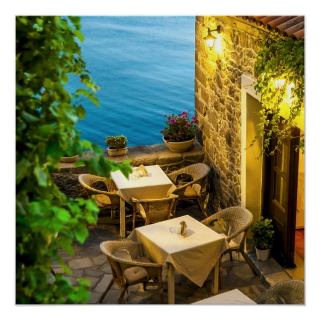 Outdoor Tables at Resturant Poster (Front)