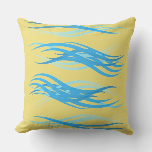 Outdoor Throw Pillow-Blue Waves Outdoor Cushion (Front)