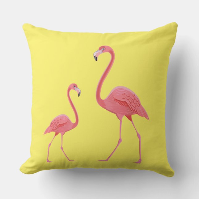 Outdoor Throw Pillow-Flamingo Cushion (Front)