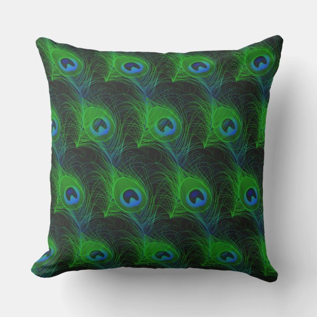 Outdoor Throw Pillow-Peacock Feathers Outdoor Cushion (Front)