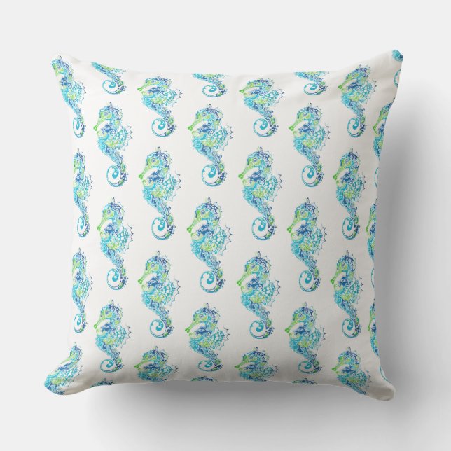 Outdoor Throw Pillow-Seahorse Cushion (Front)
