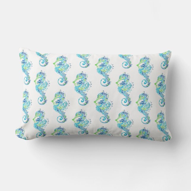 Outdoor Throw Pillow-Seahorse Lumbar Cushion (Front)