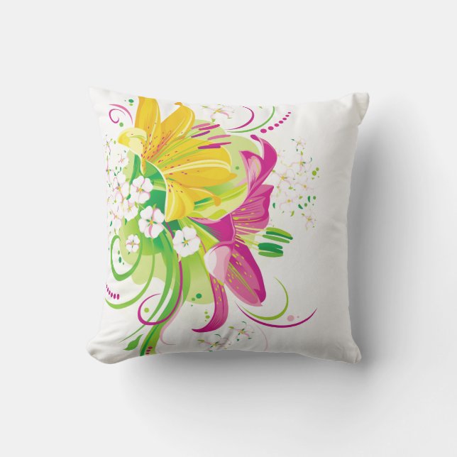 Outdoor Throw Pillow-Summer Flowers Cushion (Front)