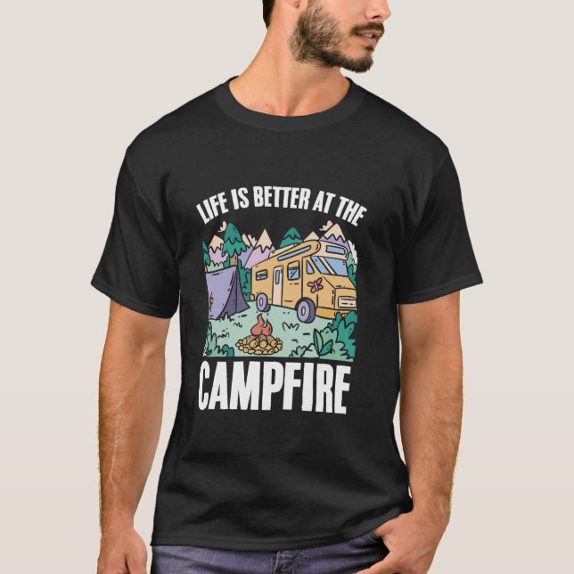 Outdoor Vacation Wanderlust Campfire Camp Camper L T-Shirt (Front)