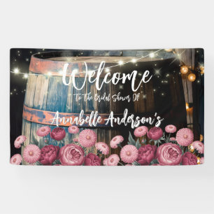 Outdoor Whiskey Barrel Bridal Shower Welcome Banner
