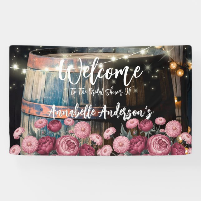 Outdoor Whiskey Barrel Bridal Shower Welcome Banner (Horizontal)