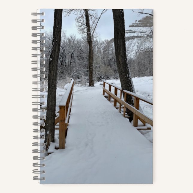 Outdoor Winter Scene Snow Bridge Notebook (Front)