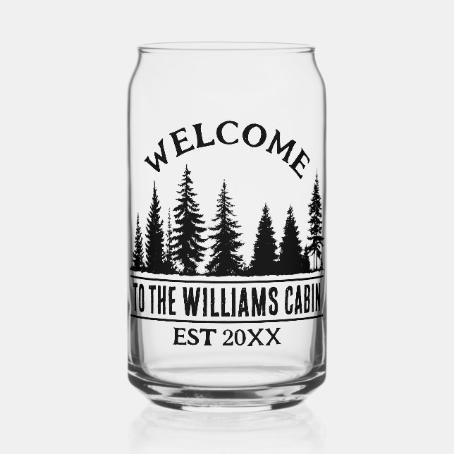 Outdoors Camp Personalised Family Cabin Name Can Glass (Front)