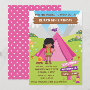 Outdoors Camping Birthday African American Girl In Invitation