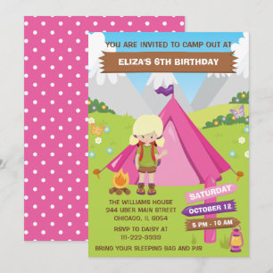 Outdoors Camping Birthday Party Blonde Hair Girl I Invitation