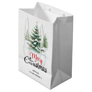 Outdoors Christmas tree and snowfall Medium Gift Bag