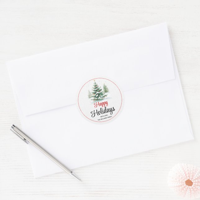Outdoors Christmas tree Happy Holidays Classic Round Sticker (Envelope)