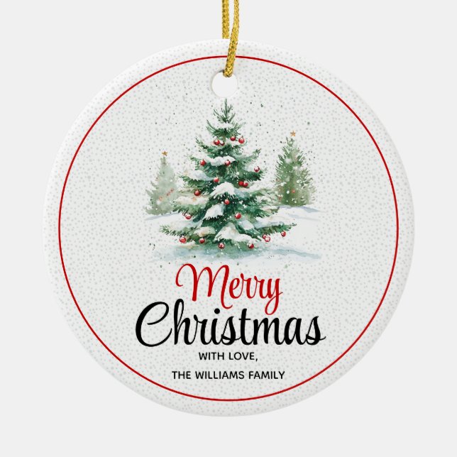 Outdoors Christmas tree Merry Christmas and photo Ceramic Tree Decoration (Front)