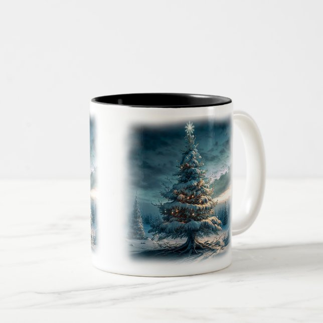 Outdoors Christmas Tree Two-Tone Mug, 11 oz  Two-Tone Coffee Mug (Front Right)