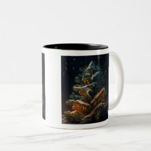 Outdoors Christmas Tree Two-Tone Mug, 11 oz Two-Tone Coffee Mug