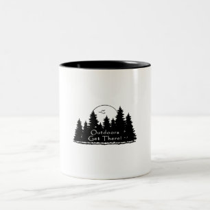 Outdoors Get There -Black Two-Tone Coffee Mug