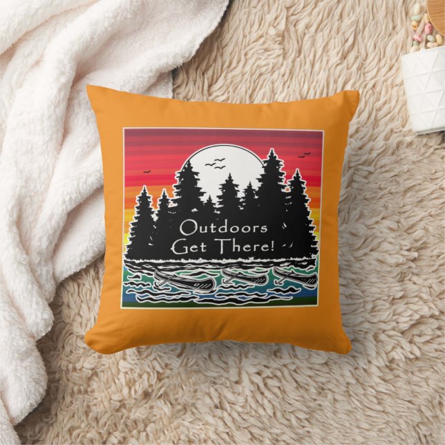 Outdoors Get There Canoes  Throw Pillow (Blanket)