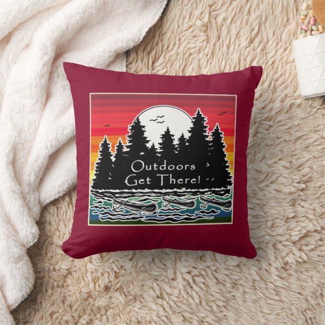 Outdoors Get There Canoes  Throw Pillow (Blanket)