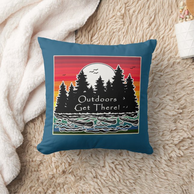 Outdoors Get There Canoes  Throw Pillow (Blanket)