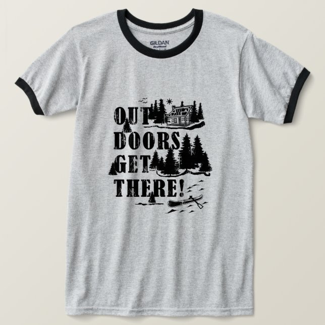 Outdoors Get There! Collage  T-Shirt (Design Front)