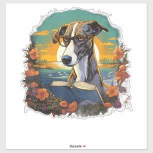 Outdoors Greyhound Dog Reading Book