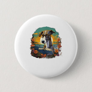 Outdoors Greyhound Dog Reading Book  6 Cm Round Badge