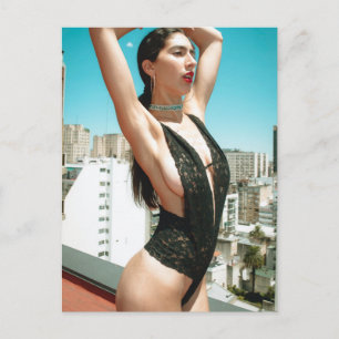 Outdoors in the City black lingerie roof top photo Postcard