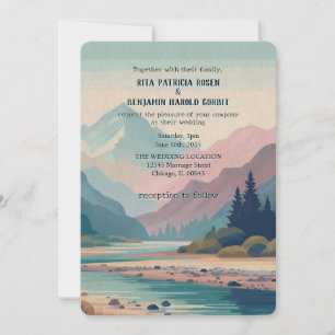 Outdoors Painted Mountain Wedding Invitation