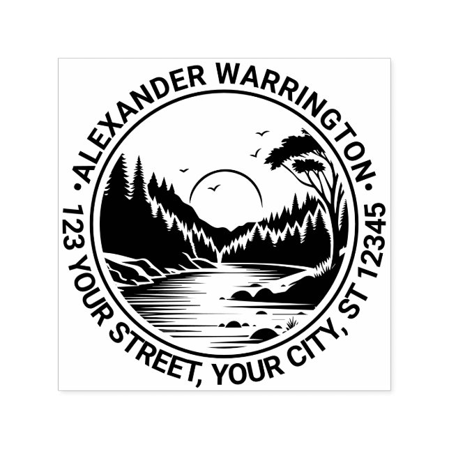 Outdoors: River Stream Trees Sun Name Ret Address Self-inking Stamp (Design)