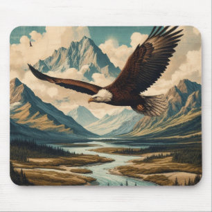 Outdoorsman bald eagle mountain range mouse mat