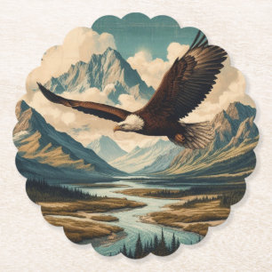 Outdoorsman bald eagle mountain range paper coaster